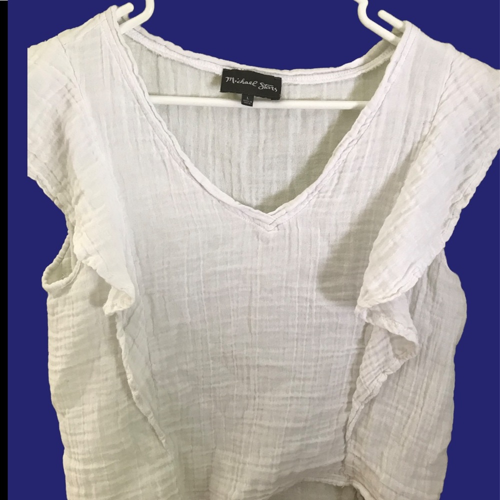 Micheal Stars ruffle muslin shirt L